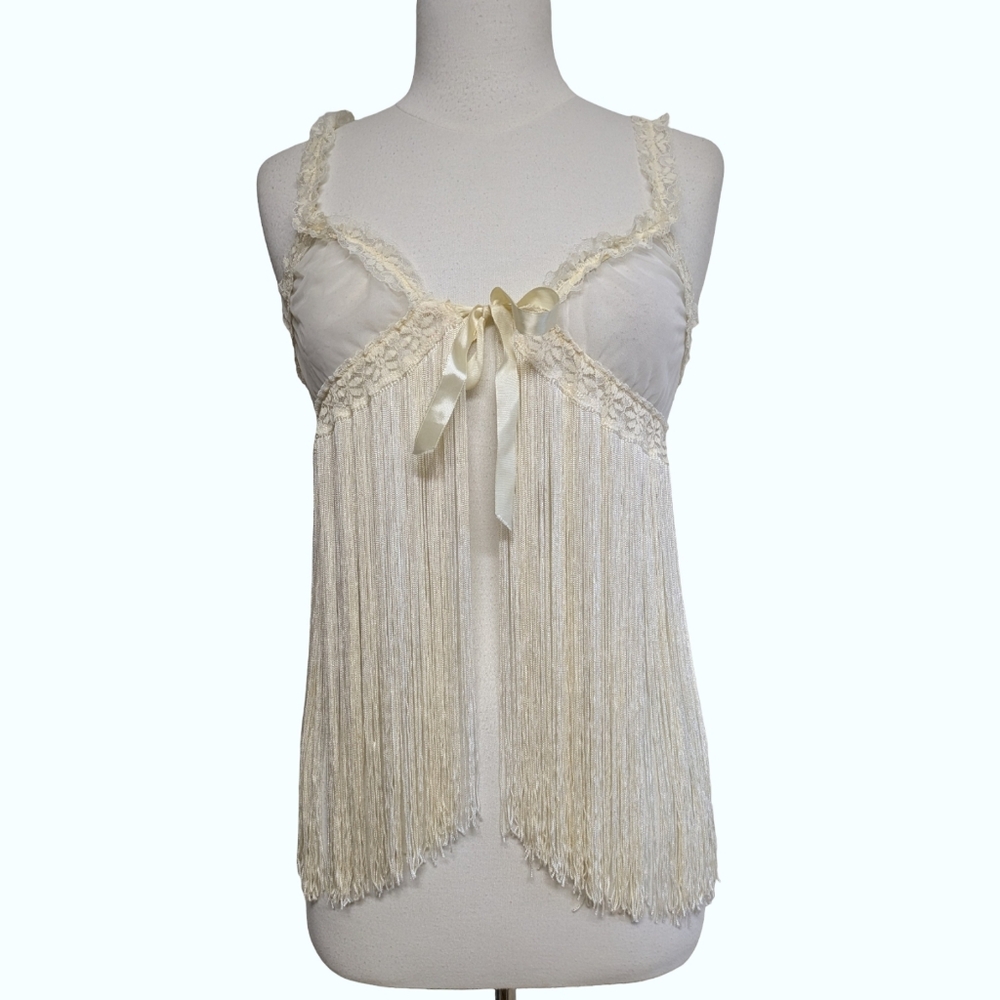 Fringe Ivory Lace Vintage Camisole - Babydoll Y2K Lingerie Top